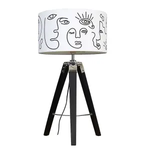 ValueLights Clipper Modern Black Wood and Silver Chrome Tripod Lamp with Novelty White Shade