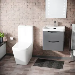 Nes Home 500mm Wall Hung Vanity Basin Unit & Square Rimless Close Coupled Toilet Steel Grey