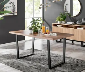 Furniturebox Kylo Brown Rectangular Wood Effect Dining Table & 6 Grey Velvet Milan Black Leg Chairs