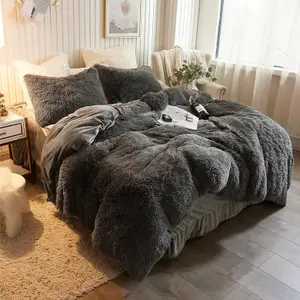 Grey Faux Fur Soft Duvet Cover Set