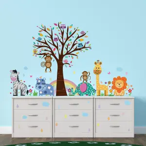 Walplus Happy London Zoo With Rainbow Kids Sticker PVC Multicoloured