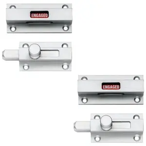 2 PACK - Aluminium Toilet Sliding Lock Bolt & Occupancy Indicator - Bathroom WC Door