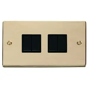 Polished Brass 10A 4 Gang 2 Way Light Switch - Black Trim - SE Home