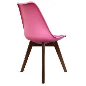 Soho Bright Pink Plastic Dining Chair with Squared Dark Wood Legs