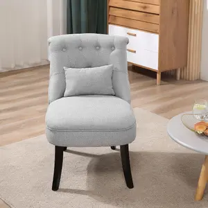 HOMCOM Fabric Single Sofa Dining Chair Upholstered W/ Pillow Solid Wood Leg Home Living Room Furniture Grey