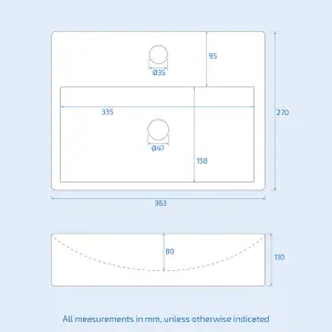 Nes Home 375mm x 110mm Bathroom Peregrine Cloakroom Counter Top or Wall Hung Ceramic Basin Sink and Fittings