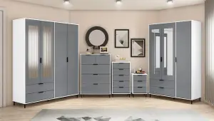 Madrid 3 Door 2 Drawer Mirrored Wardrobe in Grey and White Gloss Finish