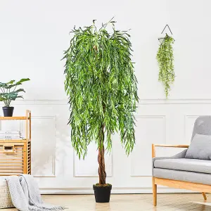 Artificial Plant Lifelike Willow Tree Indoor Plant Garden Decoration In Black Pot 180 cm