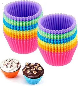 Reusable Silicone Cupcake Baking Cups 12 Pack, 2.75 Inch Silicone Baking Cups, Reusable & Non-Stick Muffin Cupcake Liners For Party Halloween