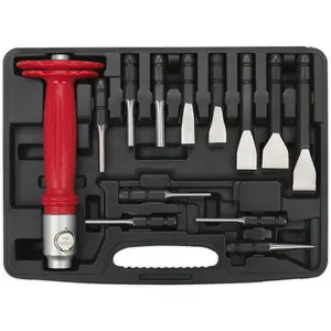 Premium 13 Piece Interchangeable Punch and Chisel Set with Storage Case and Hammer-Thru Grip