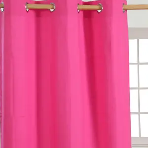 Homescapes Cotton Plain Hot Pink Ready Made Eyelet Curtain Pair, 117 x 137 cm