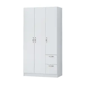 3 Door 2 Drawer Double Wardrobe In White