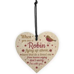 Red Ocean Robins Are Loved Ones From Heaven Hanging Wooden Heart Plaque Dad Mum Memorial Bauble Xmas Sign