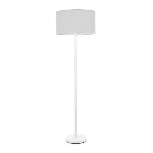 ValueLights Charles White Single Stem Floor Lamp with Grey Drum Lamp Shade and LED Bulb