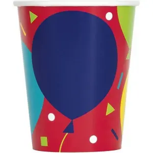 Unique Party Paper Balloons Happy Birthday Disposable Cup (Pack of 8) Red/Blue (One Size)