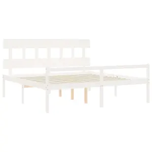 Berkfield Bed Frame with Headboard White Super King Size Solid Wood