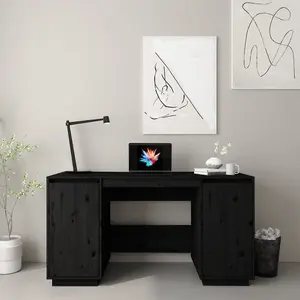 Berkfield Desk Black 140x50x75 cm Solid Wood Pine