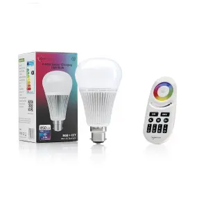 Auraglow 2.4Ghz RGB CCT Smart B22 LED Light Bulb - 70w EQV with 4 Zone Remote - 1 PACK