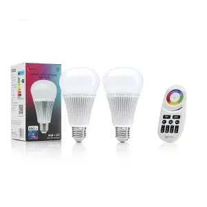 Auraglow 2.4Ghz RGB CCT Smart E27 LED Light Bulb - 70w EQV with 4 Zone Remote - 2 PACK