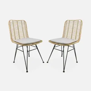 sweeek. Pair of high-backed rattan dining chairs Cahya Sand 57x44x84 cm