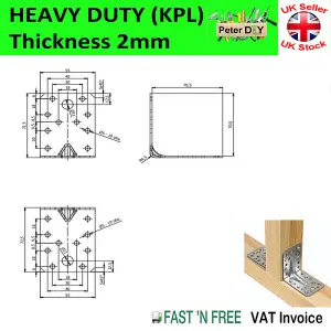 ANGLE BRACKET 2mm Thick HEAVY DUTY Corner Reinforced Galvanised Zinc Plated 70x70 Width 55mm Pack of: 20