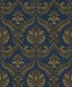 Galerie Italian Classics 4 Blue Gold Traditional Damask Embossed Wallpaper