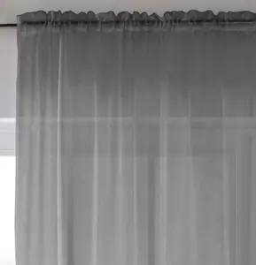 Sheer Grey Plain Woven Voile Slot Top Curtain Panel Pair (57x54") 145x137cm