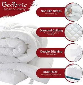 Bedbric 10cm Thick Quilted White Rectangular Microfiber Hotel Quality Mattress Topper Double