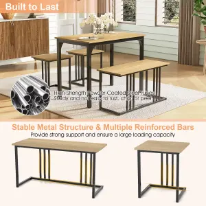 COSTWAY 4-Piece Dining Table Set Industrial Dining Table W/ Bench & 2 Stools