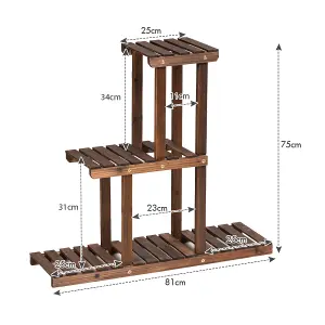 Costway Solid Wood Plant Stand 3-Tier Plant Pot Holder for Indoor and Outdoor