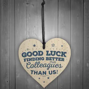 Red Ocean Good Luck Colleague Leaving Work Job Gift Handmade Wooden Heart Sign Friendship Thank You Gift