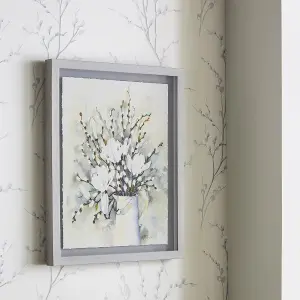 Laura Ashley Pussy Willow Floral Grey Framed print (H)50cm x (W)40cm