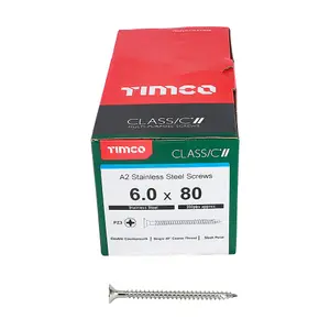 TIMCO Classic Multi-Purpose Countersunk A2 Stainless Steel Woodcrews - 6.0 x 80 (200pcs)