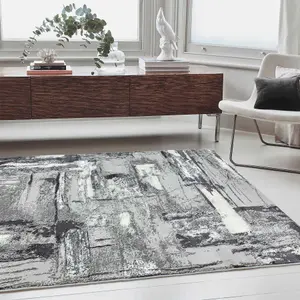 Grey Jute Easy To Clean Abstract Rug For Dining Room Bedroom And Living Room-80cm X 150cm