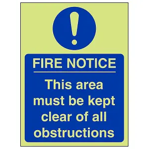 Area Clear All Obstructions Sign - Glow in the Dark - 150x200mm (x3)