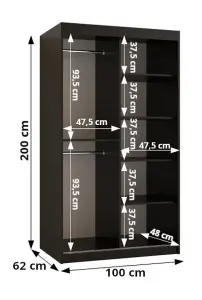 Ramiro II Contemporary 2 Sliding Door Wardrobe 5 Shelves 2 Rails Black Matt (H)2000mm (W)1000mm (D)620mm