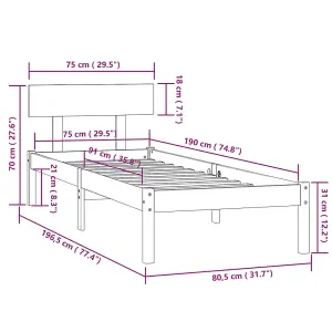 Berkfield Bed Frame Solid Wood 75x190 cm Small Single