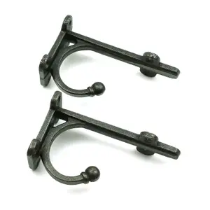 Oakcrafts - Pair of Antique Cast Iron TRANBY Shelf Brackets With Hook - 100mm