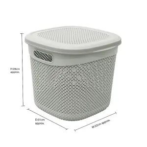 JVL Droplette Design Plastic Storage Basket, One Size, Lidded, Grey