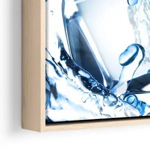 Fruit Water Splash Ice Cubes Kitchen CANVAS FLOATER FRAME Wall Art Print Picture Light Oak Frame (H)91cm x (W)61cm