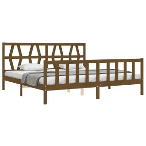 Berkfield Bed Frame with Headboard Honey Brown 200x200 cm Solid Wood