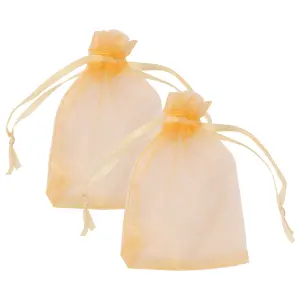 Neel Blue Pack of 100 Organza Bags, 7cm x 9cm Gift Bags Sheer Drawstring Pouches, Gold