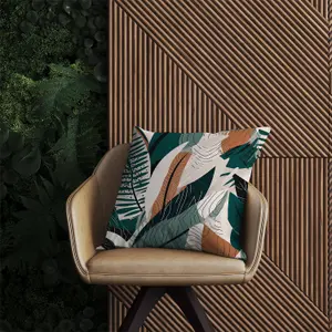 Autumn Tropical Leaves Green Brown Outdoor Cushion 45cm x 45cm