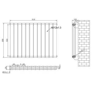 Porter Black Double Horizontal Flat Panel Radiator - 600x816mm