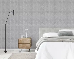 Arthouse Greek Key Foil Gunmetal Wallpaper