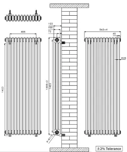 Right Radiators 1500x562 mm Vertical Traditional 3 Column Cast Iron Style Radiator White