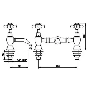 Traditional Crosshead Bridge 2 Tap Hole Mixer - Chrome