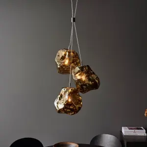 Anson Lighting Norma 3lt Pendant light finished in Bronze metallic glass and chrome plate