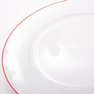 Set of 4 Durable White Ceramic Side Plates with Elegant Red Rim