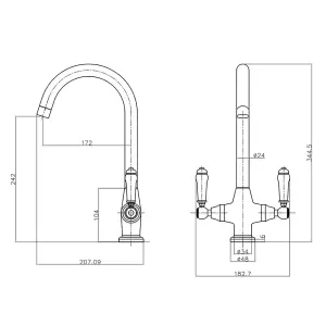 Liquida W22BN Traditional Twin Lever Swivel Brushed Nickel Kitchen Mixer Tap